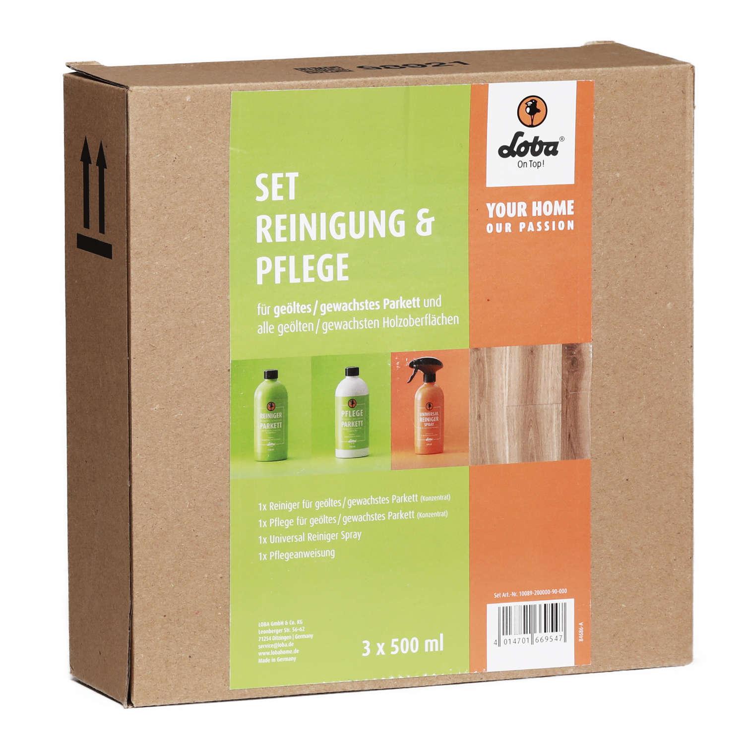 lobahome-set-geoeltes-parkett-freisteller LOBA Set Reinigung & Pflege für geöltes und gewachstes Parkett